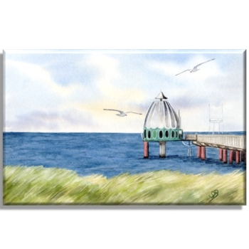 Leinwand 40 x 30 cm Keilrahmen Canvas-Leinen  Aquarell Maritim Kunst Druck Kunstdruck Ostsee Zingst - Tauchglocke im Sonnenuntergang - Z2